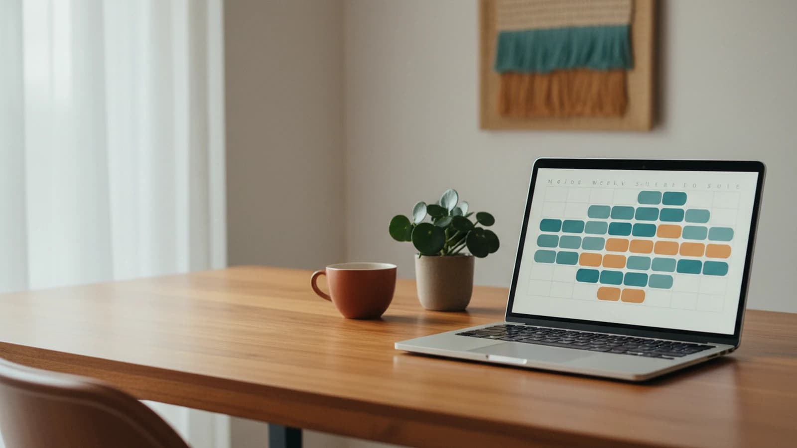 Notebook sobre a mesa mostrando uma semana de agenda preenchida